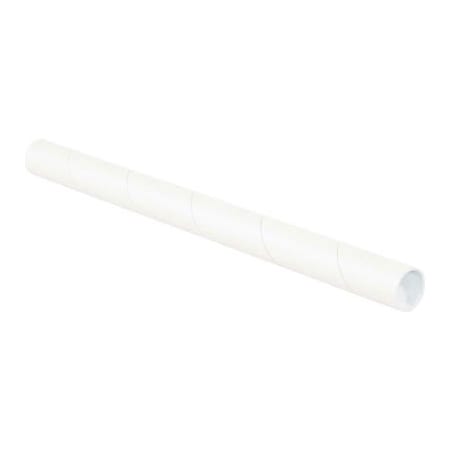 The Packaging Wholesalers Mailing Tubes With Caps, 1-1/2" Dia. x 30"L, 0.06" Thick, White, 50/Pack P1530W